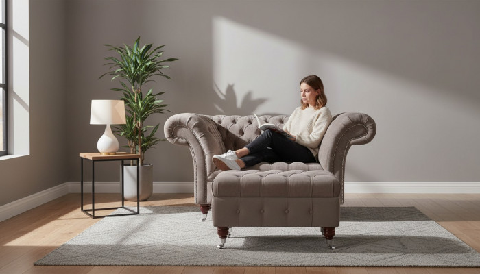 Chesterfield Sofa Canapé 1 Sëtz Luxus Textil Stoff Canapéë Polster Nei