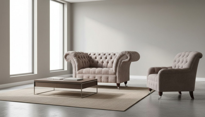 Chesterfield Sofa Canapé 1 Sëtz Luxus Textil Stoff Canapéë Polster Nei