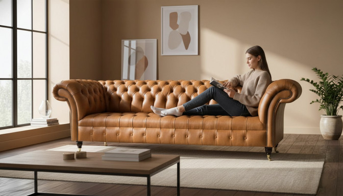 Ledercouch Chesterfield 4 Sëtz Couchen Luxus Lieder Couchen Polster Wunnzëmmer