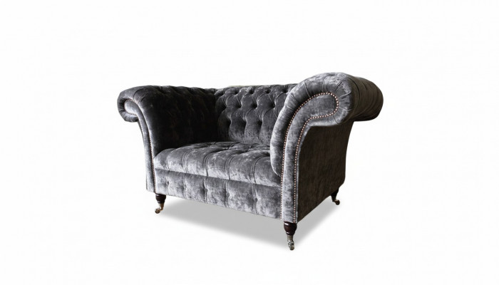 Design Chesterfield Stoff Canapé Sëtz 1.5 Sëtzer Polster Lounge Nei