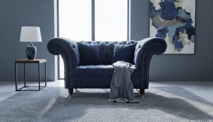 Chesterfield Sofa 1,5 Sëtzer Designer Couchen Canapé Stoff Bettfläich Textil