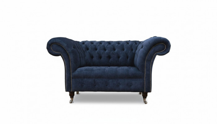 Chesterfield Sofa 1,5 Sëtzer Designer Couchen Canapé Stoff Bettfläich Textil