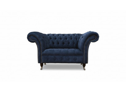 Chesterfield Sofa 1,5 Sëtzer Designer Couchen Canapé Stoff Bettfläich Textil
