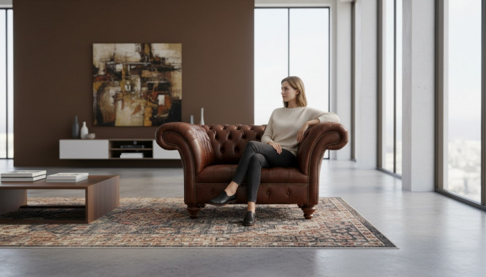 Chesterfield Sofa Wunnzëmmer Canapéen Couch Polster Lieder Modern 1,5 Sëtzer