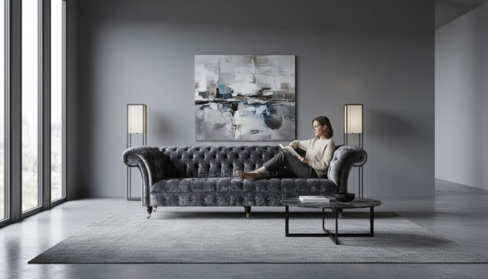 Véiersëtzer Canapé 4 Sëtzer Canapéen Textil Modern Design Stoff Polyester Gro