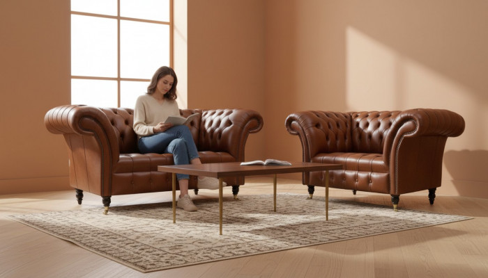 Chesterfield Design Stoff Canapé Sëtzfauteuil 1.5 Plaz Polster Canapéen Lounge