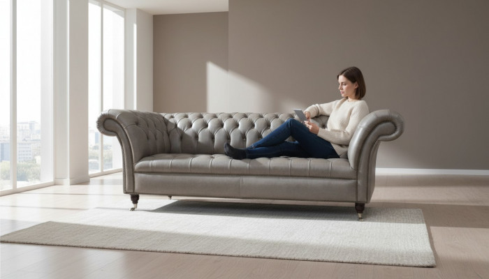 Groue Chesterfield englesche klassesche Stil Sofa Couch 3 Sëtz Polster 230cm