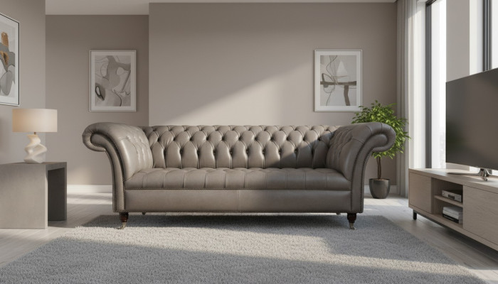 Groue Chesterfield englesche klassesche Stil Sofa Couch 3 Sëtz Polster 230cm