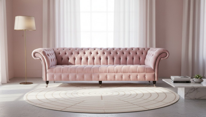 Chesterfield Rosa Canapé Sofa Polster 4 Sëtzer Canapéën Sëtz Sofas