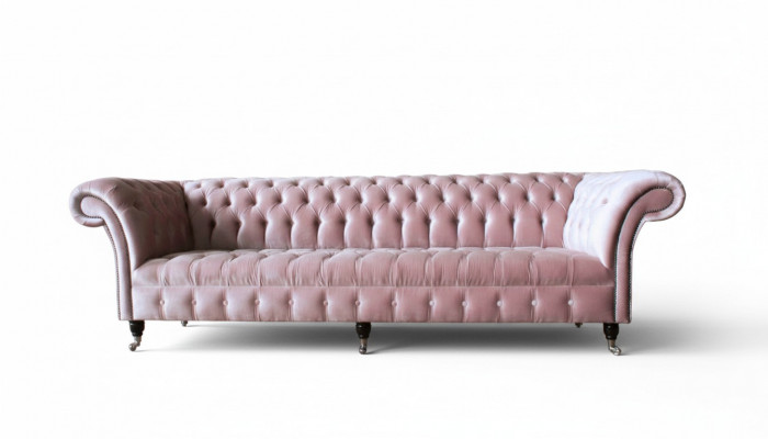 Chesterfield Rosa Canapé Sofa Polster 4 Sëtzer Canapéën Sëtz Sofas