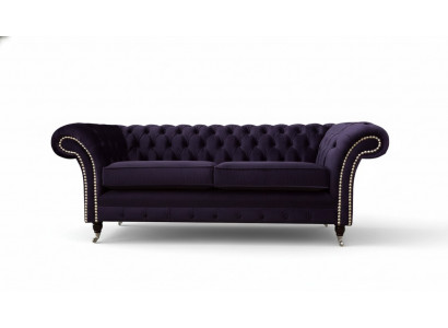 Chesterfield englesche klassesche Stil Sofa Couch 3 Sëtz Këssen Violett 230cm