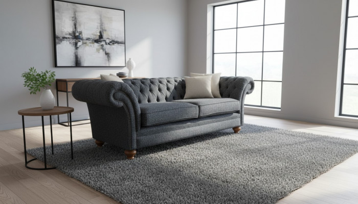 Grou Chesterfield 3 Sëtzer Gro Textil Design Canapéë Polstersofaen