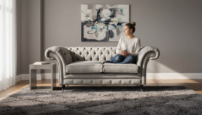 Chesterfield Gro Sofa 2 Sëtz Canapé Holz Miwwel Dreisëtzer Canapéë Neit