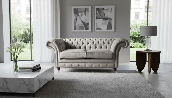 Chesterfield Gro Sofa 2 Sëtz Canapé Holz Miwwel Dreisëtzer Canapéë Neit