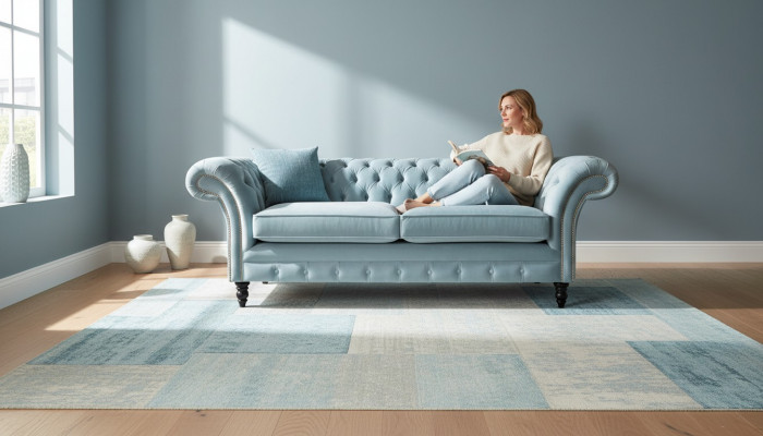 Chesterfield 3 Sëtzer Gepolstert Canapé Sofa Textil Modern Stil Stoff Nei