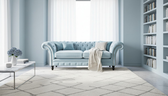 Chesterfield 3 Sëtzer Gepolstert Canapé Sofa Textil Modern Stil Stoff Nei