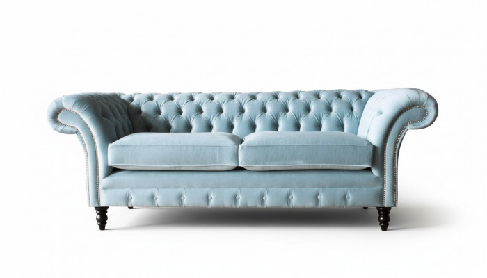 Chesterfield 3 Sëtzer Gepolstert Canapé Sofa Textil Modern Stil Stoff Nei
