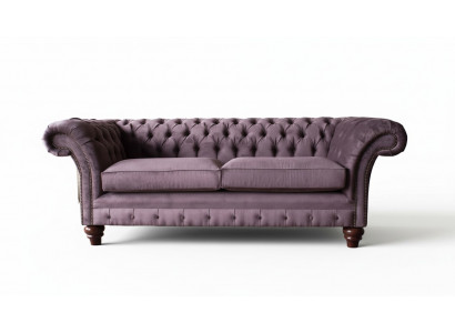 Chesterfield Lila Sofa 3 Sëtzer Wunnzëmmer Stoff Couch Polstersofaen