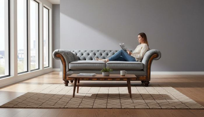 Luxus Dräisitzer Modern Couch Miwwelen Gro Sofasen Stoff Textil Polsterung