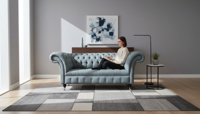 Chesterfield Büro Sëtzmiwwelen Ariichtung Sofa Canapé 2 Sëtz Textil Gro