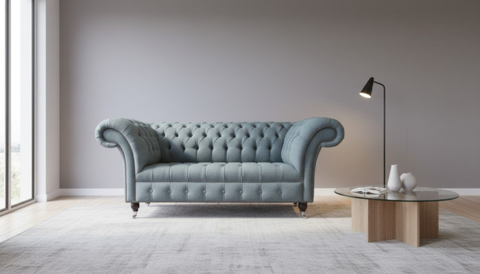 Chesterfield Büro Sëtzmiwwelen Ariichtung Sofa Canapé 2 Sëtz Textil Gro