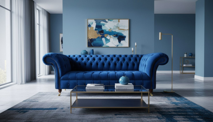 Bloen Chesterfield Dräisëtzer Canapé 3 Sëtzer Canapéë Luxus Textil Couchetten