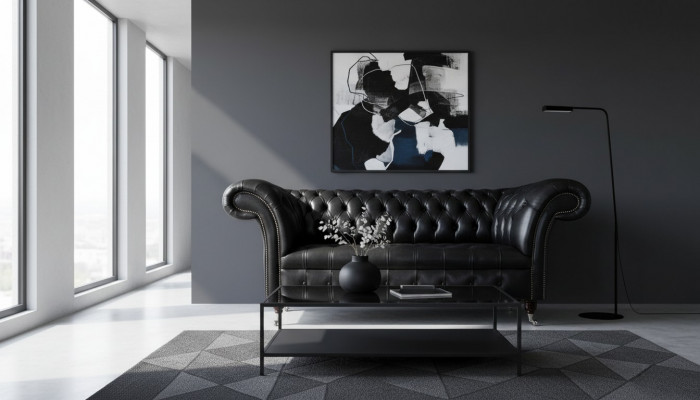 Drësëtzegen Luxus Canapé 3 Sëtz Canapéen Sëtz Lieder Schwaarz Chesterfield