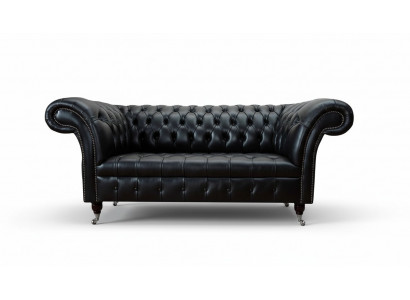 Drësëtzegen Luxus Canapé 3 Sëtz Canapéen Sëtz Lieder Schwaarz Chesterfield