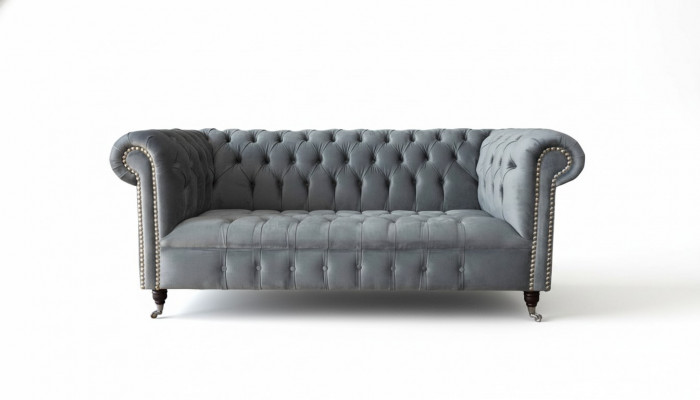 Sofa 3 Sëtz Textil Sofas Couch Polster Chesterfield Couche Griis Dräisëtzer