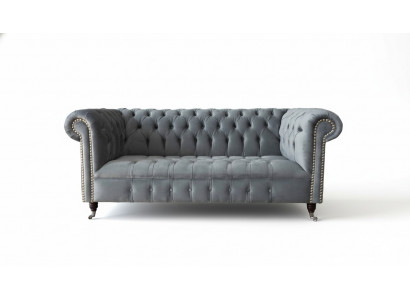 Sofa 3 Sëtz Textil Sofas Couch Polster Chesterfield Couche Griis Dräisëtzer
