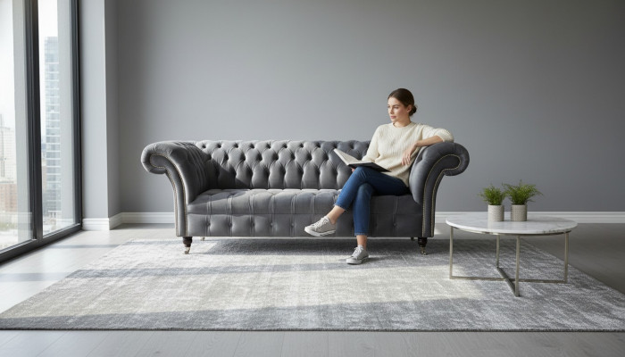 Chesterfield 3-Sëtzer Design Sofa Stoff Sofas Couchen Textil Drësëtzer
