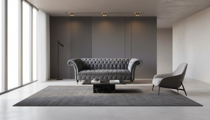 Chesterfield 3-Sëtzer Design Sofa Stoff Sofas Couchen Textil Drësëtzer