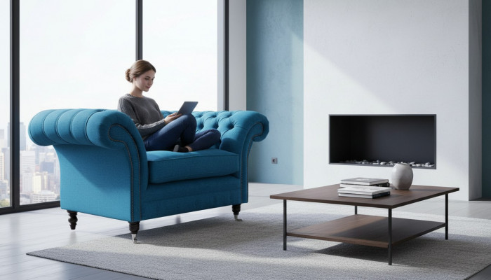 Bloen Chesterfield Fauteuil Polster Canapé Couchen 1,5 Sëtzer Einsëtzeren Textil
