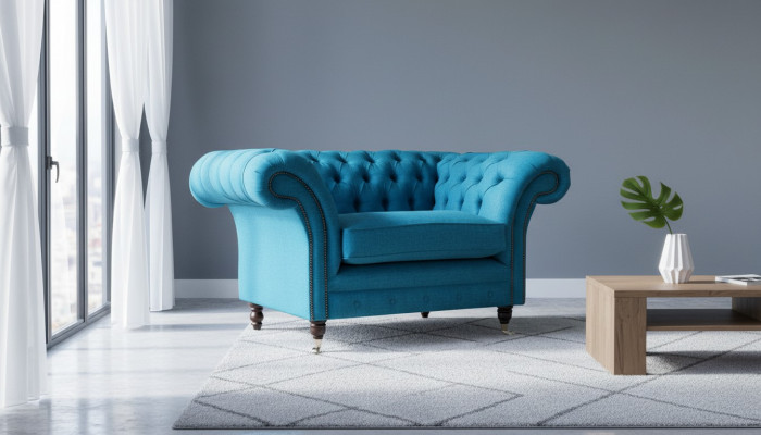 Bloen Chesterfield Fauteuil Polster Canapé Couchen 1,5 Sëtzer Einsëtzeren Textil