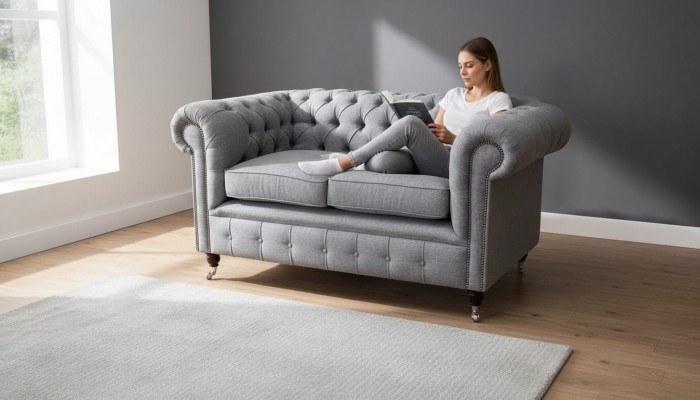 Chesterfield Büro Sëtzmébel Ariichtung Sofa Canapé 2 Sëtz Textil Gro