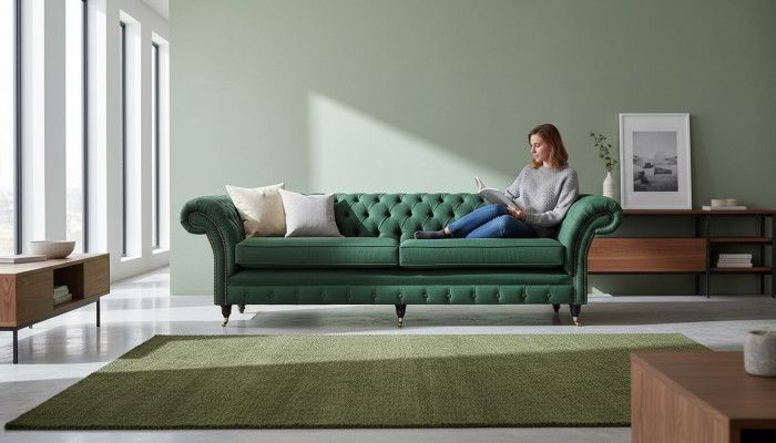 Sofa 4 Plaz Gréng Wunnzëmmer Modernen Design Polster Stëbs Luxus