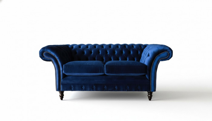 Chesterfield Büro Miwwelen Ariichtung Canapé Couch 2 Sëtzer Textil Blo