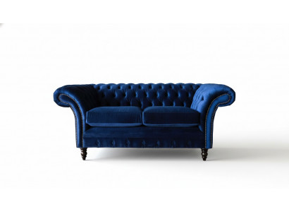 Chesterfield Büro Miwwelen Ariichtung Canapé Couch 2 Sëtzer Textil Blo