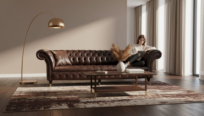 Sofa 4-Sëtzer Chesterfield Couch Luxus 245cm Ledersofa Couchen Miwwel