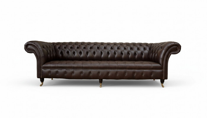 Sofa 4-Sëtzer Chesterfield Couch Luxus 245cm Ledersofa Couchen Miwwel