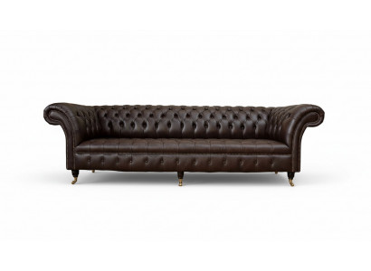 Sofa 4-Sëtzer Chesterfield Couch Luxus 245cm Ledersofa Couchen Miwwel