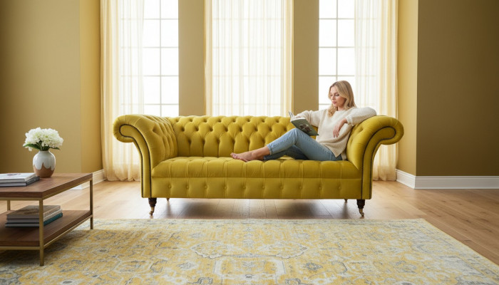 Chesterfield 3-Sëtzer Polstergaff Sofa Stil Sofen Textil Stoff Sofa Nei