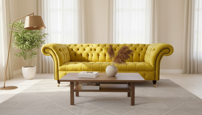 Chesterfield 3-Sëtzer Polstergaff Sofa Stil Sofen Textil Stoff Sofa Nei