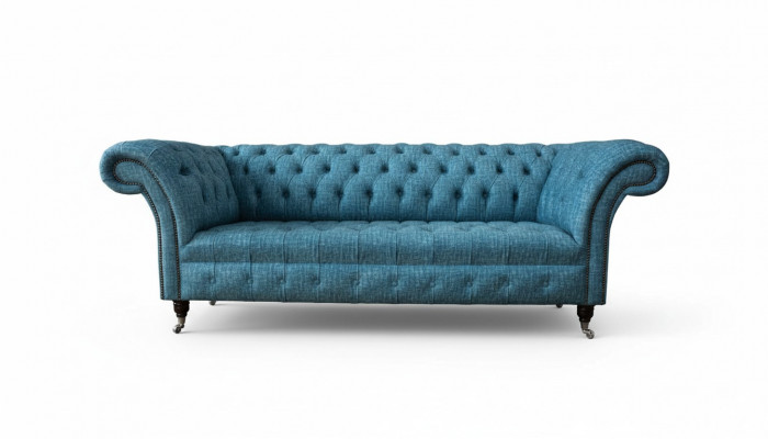 Blo Dräisëtzer Samett Canapé Wunnzëmmer Canapéen Sofa Sëtzmiwwel Sofa Chesterfield