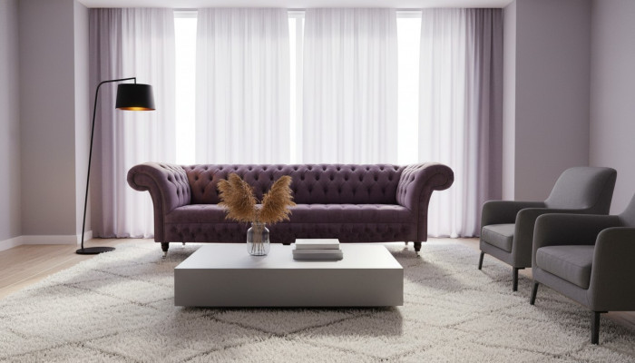 Design Sofa 4 Sëtzer Canapé Polster Luxus Textil Sofae Chesterfield