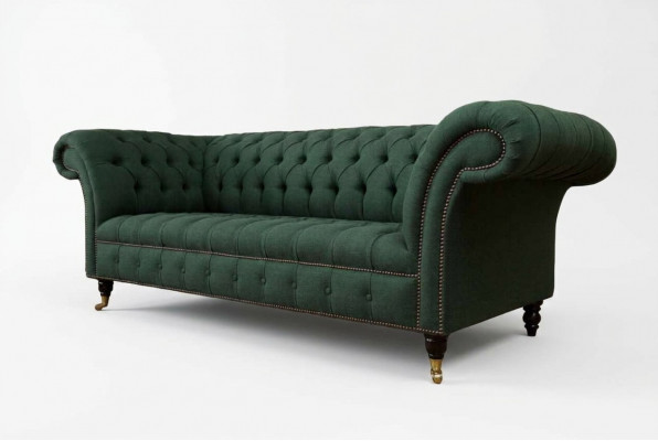 Dreisëtzer Canapé Textil Gréng Polster Miwwelen Chesterfield Sofas Canapéen