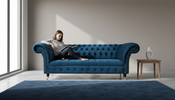 Chesterfield Sofa 3 Sëtzer Polster Sofas Couchen Luxus Stoff Design