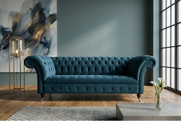 Chesterfield Sofa 3 Sëtzer Polster Sofas Couchen Luxus Stoff Design
