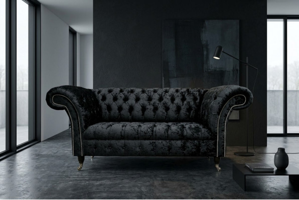 Englesch Chesterfield Büro Sëtzmobilier Arechtung Sofa Couch 2 Sëtz Schwaarz