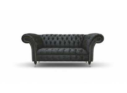 Englesch Chesterfield Büro Sëtzmobilier Arechtung Sofa Couch 2 Sëtz Schwaarz